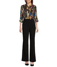DKNY by Donna Karan Georgette Roll Tab Sleeve Button Front Shirt