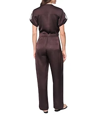 DKNY by Donna Karan Glazed Dressing Crew Neck Short Roll-Tab Sleeve Zip Front Jumpsuit