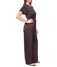 DKNY by Donna Karan Glazed Dressing Crew Neck Short Roll-Tab Sleeve Zip Front Jumpsuit
