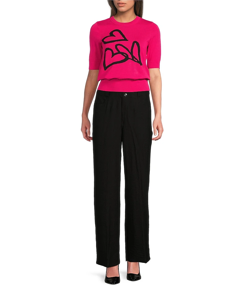 DKNY By Donna Karan Graffiti Heart Knit Crew Neck Short Sleeve Top