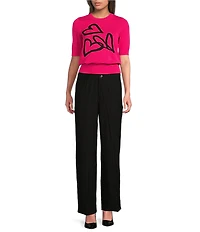 DKNY By Donna Karan Graffiti Heart Knit Crew Neck Short Sleeve Top