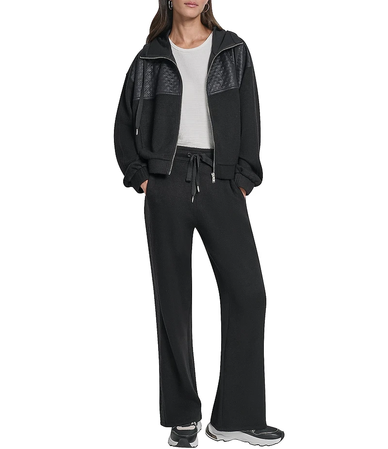 DKNY by Donna Karan Hacci Mare Mixed Media Hooded Zip Front Jacket