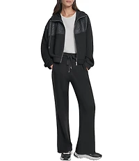 DKNY by Donna Karan Hacci Mare Mixed Media Hooded Zip Front Jacket