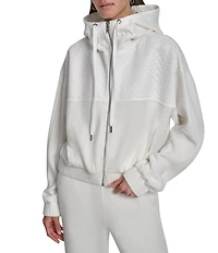 DKNY by Donna Karan Hacci Mare Mixed Media Hooded Zip Front Jacket