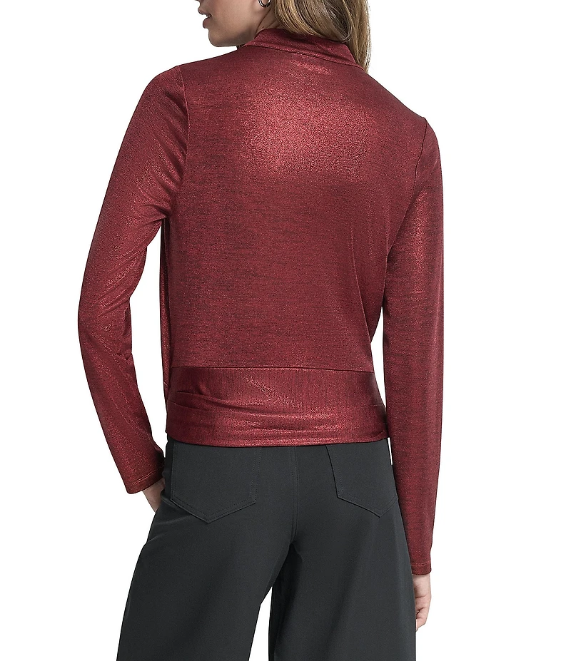 DKNY by Donna Karan Heather Foil Cowl Neck Long Sleeve Top