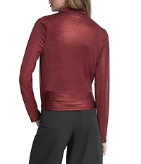DKNY by Donna Karan Heather Foil Cowl Neck Long Sleeve Top