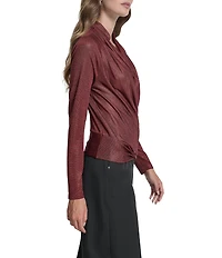 DKNY by Donna Karan Heather Foil Cowl Neck Long Sleeve Top