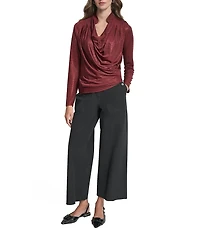 DKNY by Donna Karan Heather Foil Cowl Neck Long Sleeve Top