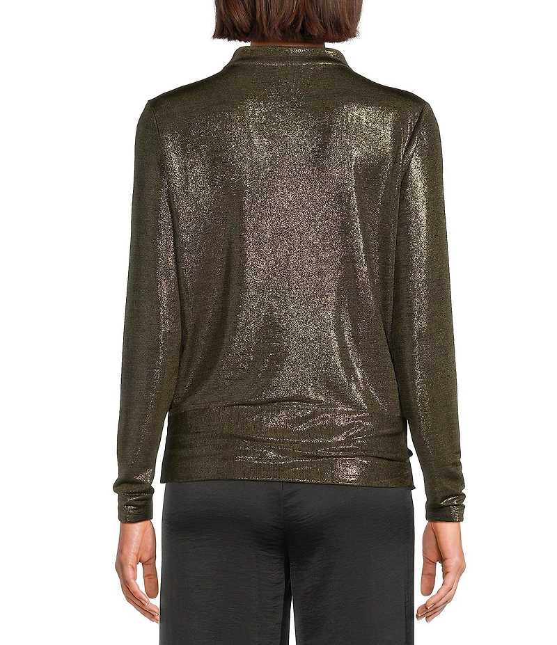 DKNY by Donna Karan Heather Foil Cowl Neck Long Sleeve Top