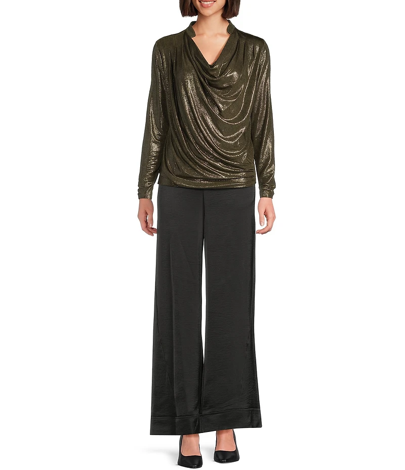 DKNY by Donna Karan Heather Foil Cowl Neck Long Sleeve Top