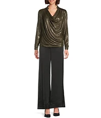 DKNY by Donna Karan Heather Foil Cowl Neck Long Sleeve Top