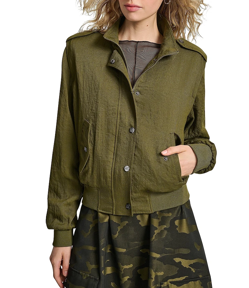 DKNY by Donna Karan Heavy Twill Long Sleeve Bomber Jacket