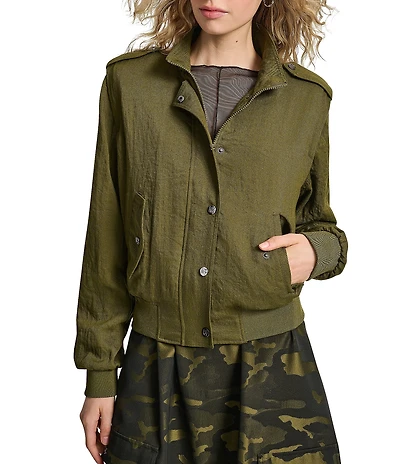 DKNY by Donna Karan Heavy Twill Long Sleeve Bomber Jacket