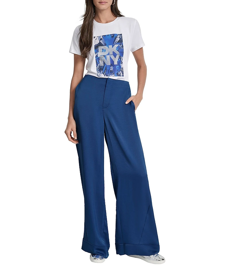DKNY By Donna Karan High Rise Wide Leg Pocketed Pants
