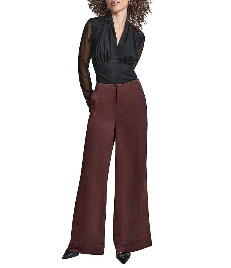 DKNY By Donna Karan High Rise Wide Leg Pocketed Pants
