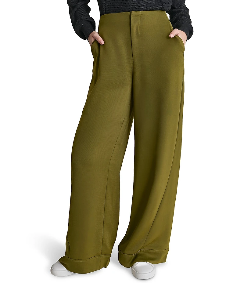 DKNY By Donna Karan High Rise Wide Leg Pocketed Pants