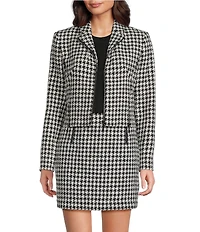 DKNY by Donna Karan Houndstooth Boucle Notch Collar Zip Front Jacket
