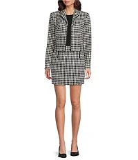 DKNY by Donna Karan Houndstooth Boucle Notch Collar Zip Front Jacket