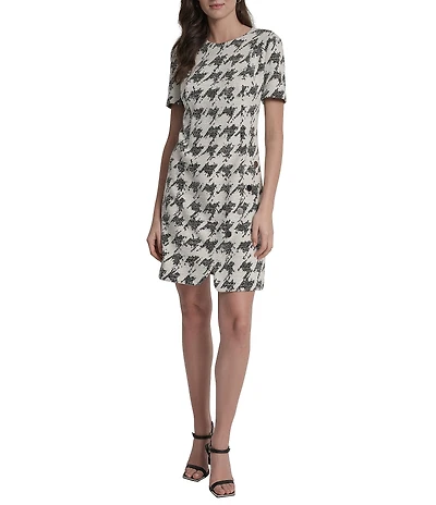 DKNY by Donna Karan Houndstooth Print Short Sleeve Sheath Dress