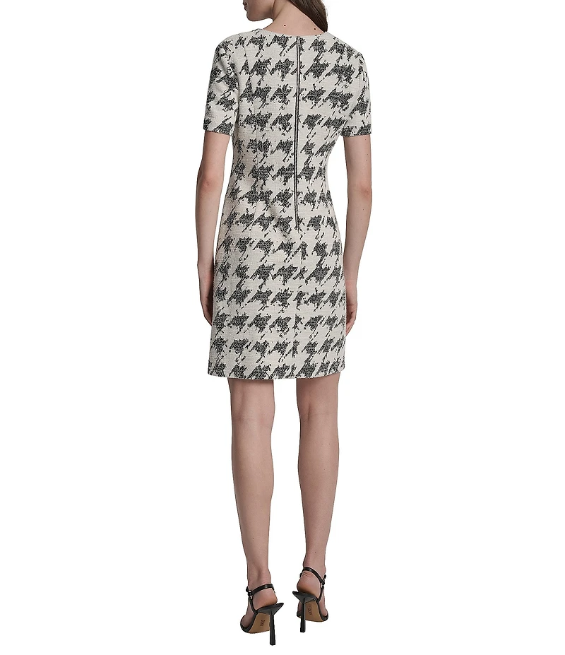DKNY by Donna Karan Houndstooth Print Short Sleeve Sheath Dress