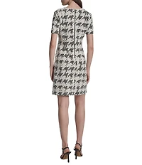 DKNY by Donna Karan Houndstooth Print Short Sleeve Sheath Dress