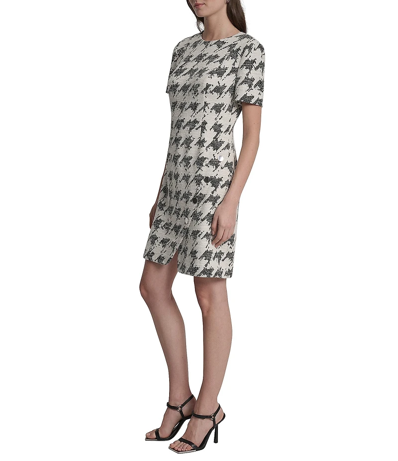 DKNY by Donna Karan Houndstooth Print Short Sleeve Sheath Dress