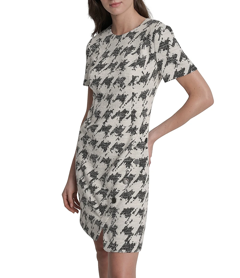 DKNY by Donna Karan Houndstooth Print Short Sleeve Sheath Dress