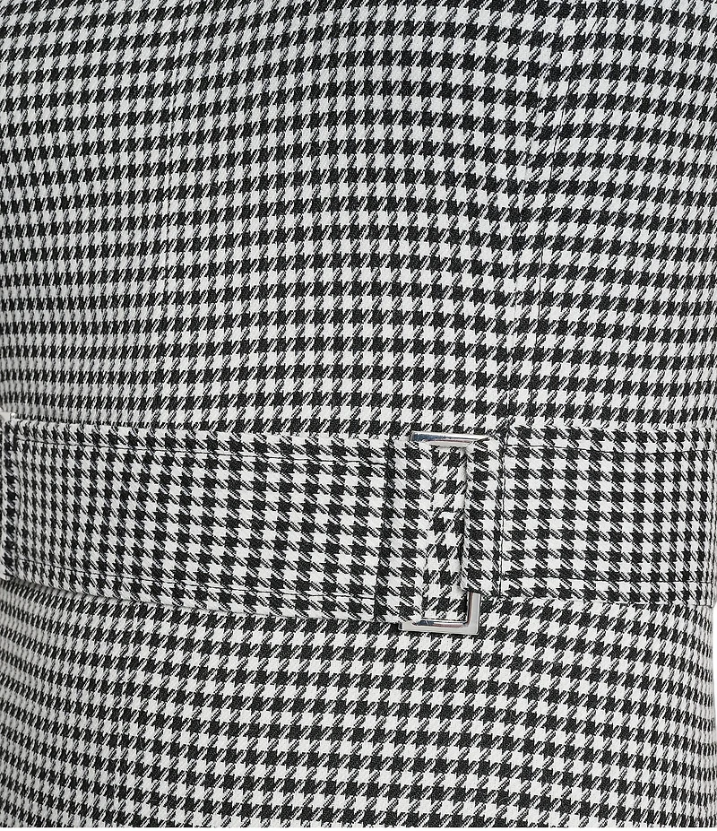 DKNY by Donna Karan Houndstooth Split V-Neck Sleeveless Square Ring Trim Sheath Dress