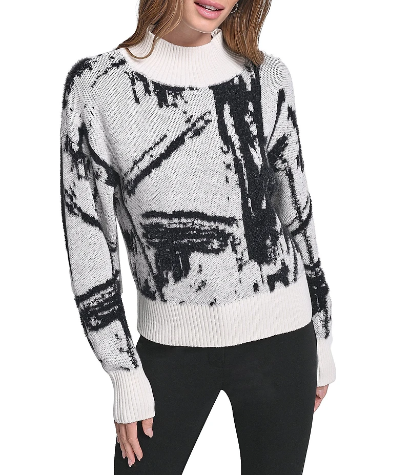 DKNY by Donna Karan Intarsia Mock Neck Long Sleeve Oversized Sweater