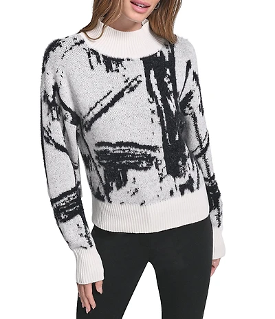 DKNY by Donna Karan Intarsia Mock Neck Long Sleeve Oversized Sweater