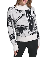 DKNY by Donna Karan Intarsia Mock Neck Long Sleeve Oversized Sweater