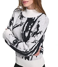 DKNY by Donna Karan Intarsia Mock Neck Long Sleeve Oversized Sweater