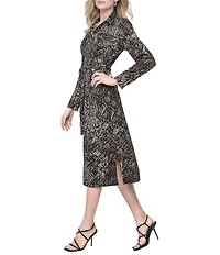 DKNY by Donna Karan Jersey Collared Neck Long Sleeve Belted Shirt Dress