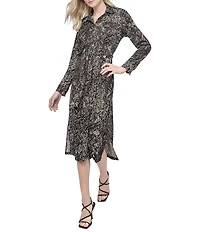 DKNY by Donna Karan Jersey Collared Neck Long Sleeve Belted Shirt Dress