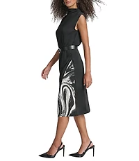 DKNY by Donna Karan Jersey Funnel Neck Sleeveless Belted Blouson Midi Dress