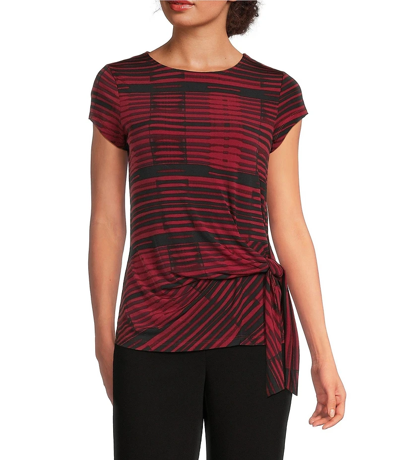 DKNY by Donna Karan Jersey Knit Crew Neck Short Sleeve Ruched Tie Front Top