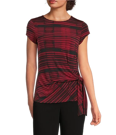 DKNY by Donna Karan Jersey Knit Crew Neck Short Sleeve Ruched Tie Front Top