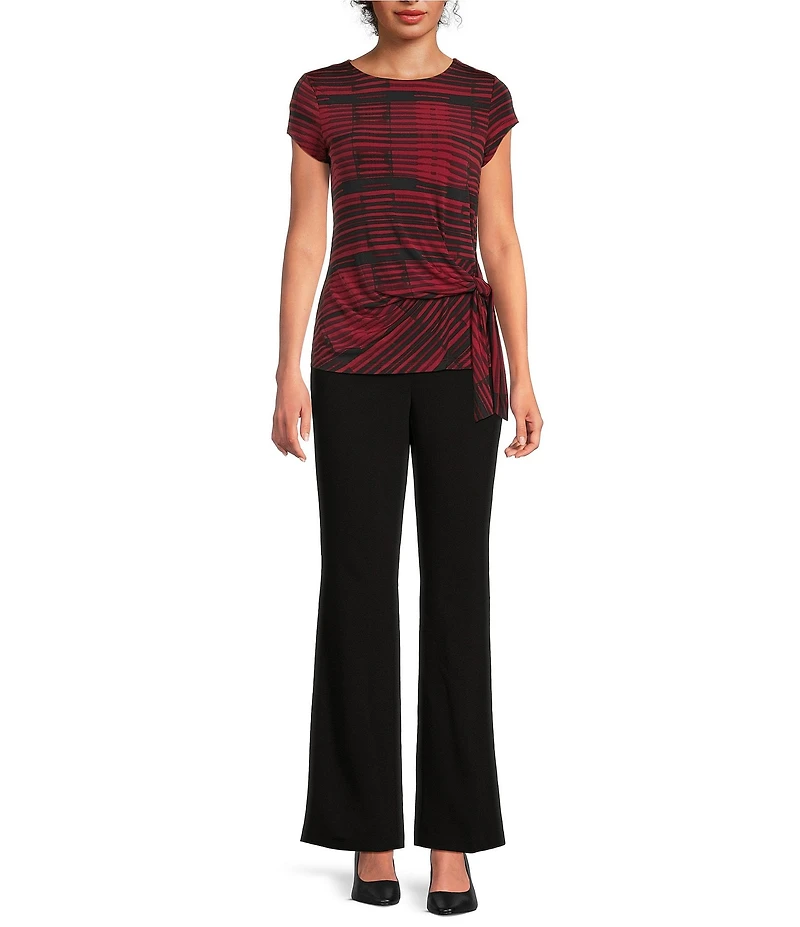 DKNY by Donna Karan Jersey Knit Crew Neck Short Sleeve Ruched Tie Front Top