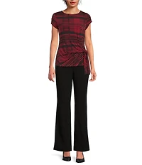 DKNY by Donna Karan Jersey Knit Crew Neck Short Sleeve Ruched Tie Front Top