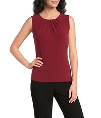 DKNY by Donna Karan Jersey Knit Crew Neck Sleeveless Front Pleated Top