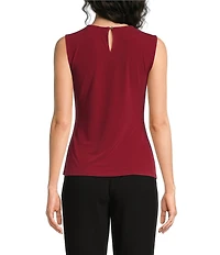DKNY by Donna Karan Jersey Knit Crew Neck Sleeveless Front Pleated Top