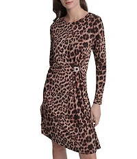 DKNY by Donna Karan Jersey Leopard Print Long Sleeve Sheath Dress
