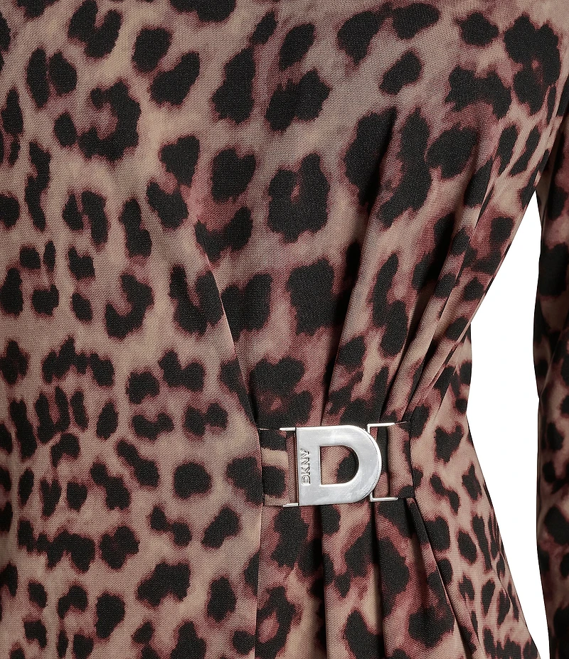 DKNY by Donna Karan Jersey Leopard Print Long Sleeve Sheath Dress