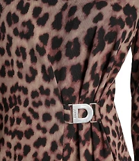 DKNY by Donna Karan Jersey Leopard Print Long Sleeve Sheath Dress