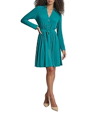 DKNY by Donna Karan Jersey V-Neck long Sleeve Belted Shirt Dress