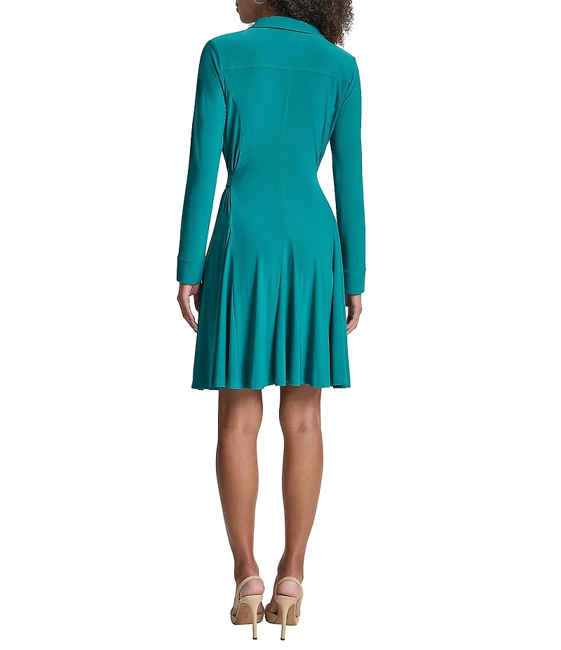 DKNY by Donna Karan Jersey V-Neck long Sleeve Belted Shirt Dress