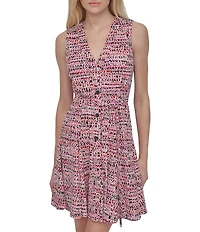 DKNY by Donna Karan Jersey V-Neck Sleeveless Button Front Fit And Flare Dress