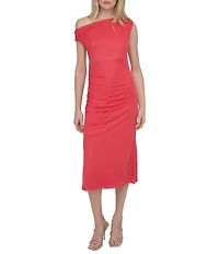 DKNY by Donna Karan Knit Asymmetrical Neck Sleeveless Sheath Midi Dress