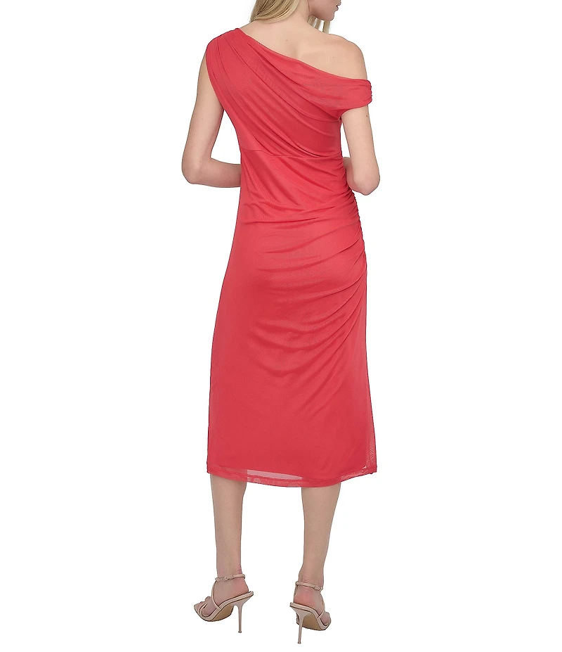 DKNY by Donna Karan Knit Asymmetrical Neck Sleeveless Sheath Midi Dress