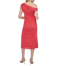 DKNY by Donna Karan Knit Asymmetrical Neck Sleeveless Sheath Midi Dress